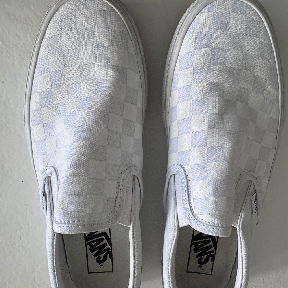 Like new checkerboard slip on vans